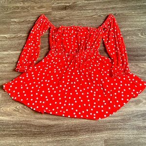ASOS Red Polka Dot Long Sleeve Mini Dress